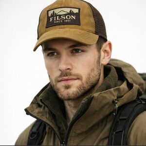 Filson Men's Logger Mesh Trucker Scenic Mountain Patch Brown 11030237